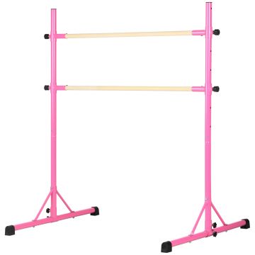 HOMCOM Bara de balet dubla cu inaltime reglabila, structura de sine statatoare din otel si lemn, 130x97x152cm, roz | AOSOM RO