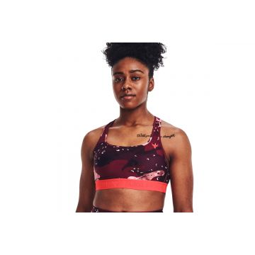 Bustiera femei Under Armour Prjct Rock Printed Bra visiniu M