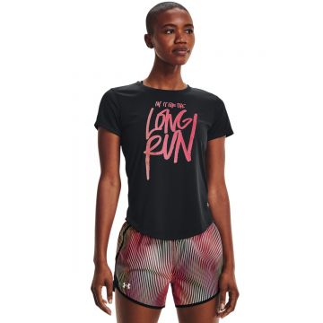 Tricou femei Under Armour Long Run Graphic SS negru XS