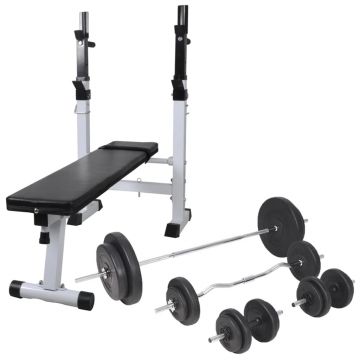 Bancă de antrenament rastel set de haltere/gantere 90 kg