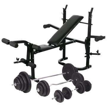 Bancă fitness cu raft greutăți set haltere și gantere 120 kg