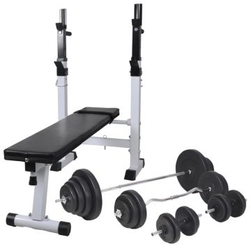 Bancă fitness cu rastel greutăți set haltere/gantere 120 kg