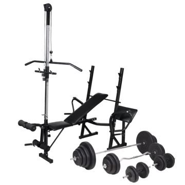 Bancă fitness cu rastel greutăți set haltere/gantere 120 kg