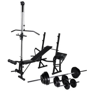 Bancă fitness cu rastel greutăți set haltere/gantere 305kg