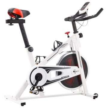 Bicicletă fitness centrifugă cu senzori puls alb și roșu