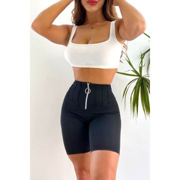 Colanti scurti modelatori Yra, cu banda lata in talie si fermoar, Negru