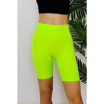 Colanti scurti Shea, cu banda lata in talie si aspect lucios, Galben neon