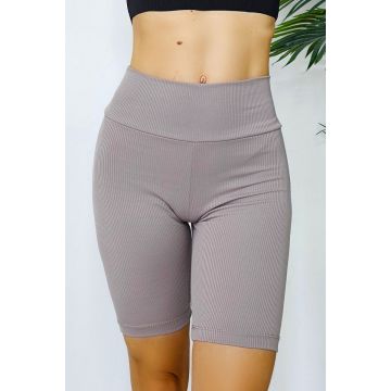 Colanti scurti Yoga Vibe, push up cu efect de tonifiere si material tetra, Cappuccino