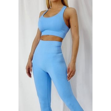 Compleu fitness Ludy colanti si bustiera albastru