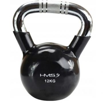 Greutate Kettlebell, Hms, Fonta/PVC, 12kg, Negru/Argintiu