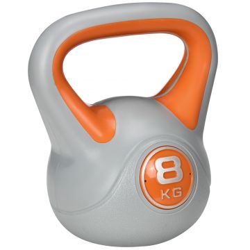 Kettlebell 8kg din PU si nisip cu baza plata si maner pentru deadlifting, genuflexiuni si lifting, 20x14x24 cm, portocaliu SPORTNOW | Aosom RO