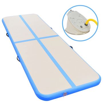 Saltea gimnastică gonflabilă cu pompă albastru 600x100x10cm PVC