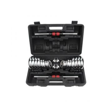 Set gantere 30kg metalice cromate cu servieta HOMEFIT®