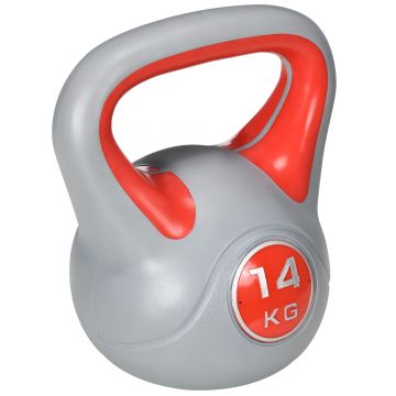 SPORTNOW Kettlebell 14kg din PU cu nisip si baza plata, maner comod 26x18x32 cm, Rosu | AOSOM RO