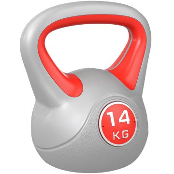 SPORTNOW Kettlebell 14kg pentru Întărire Musculară, Bază Plată, Mâner Confortabil, PU și Nisip, 26x18x32 cm, Roșu | Aosom Romania
