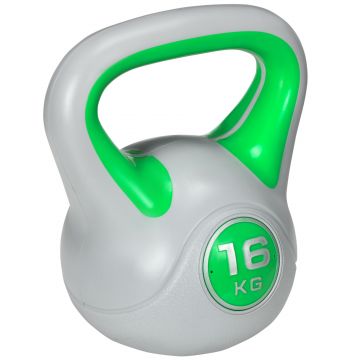 SPORTNOW Kettlebell 16kg din PU cu nisip si baza plata, maner practic 26x18x32 cm, Verde | AOSOM RO