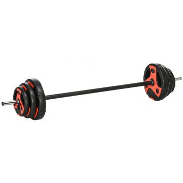 SPORTNOW Set de bare si placi de greutati de 20 kg cu maner antiderapant din PU, Ø17x140 cm, negru si rosu | AOSOM RO